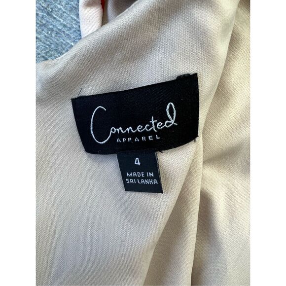 Connected Apparel Off White Taupe Red Floral Sleeveless Dress Size 4 - Picture 3 of 8